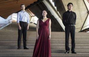 ABC Young Performers Awards Finalists Oliver Shermacher, Emily Sun, and Kevin Chow pictured at the Sydney Opera House. photo credit Jessica Hromas