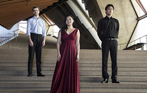 ABC Young Performers Awards Finalists Oliver Shermacher, Emily Sun, and Kevin Chow pictured at the Sydney Opera House.